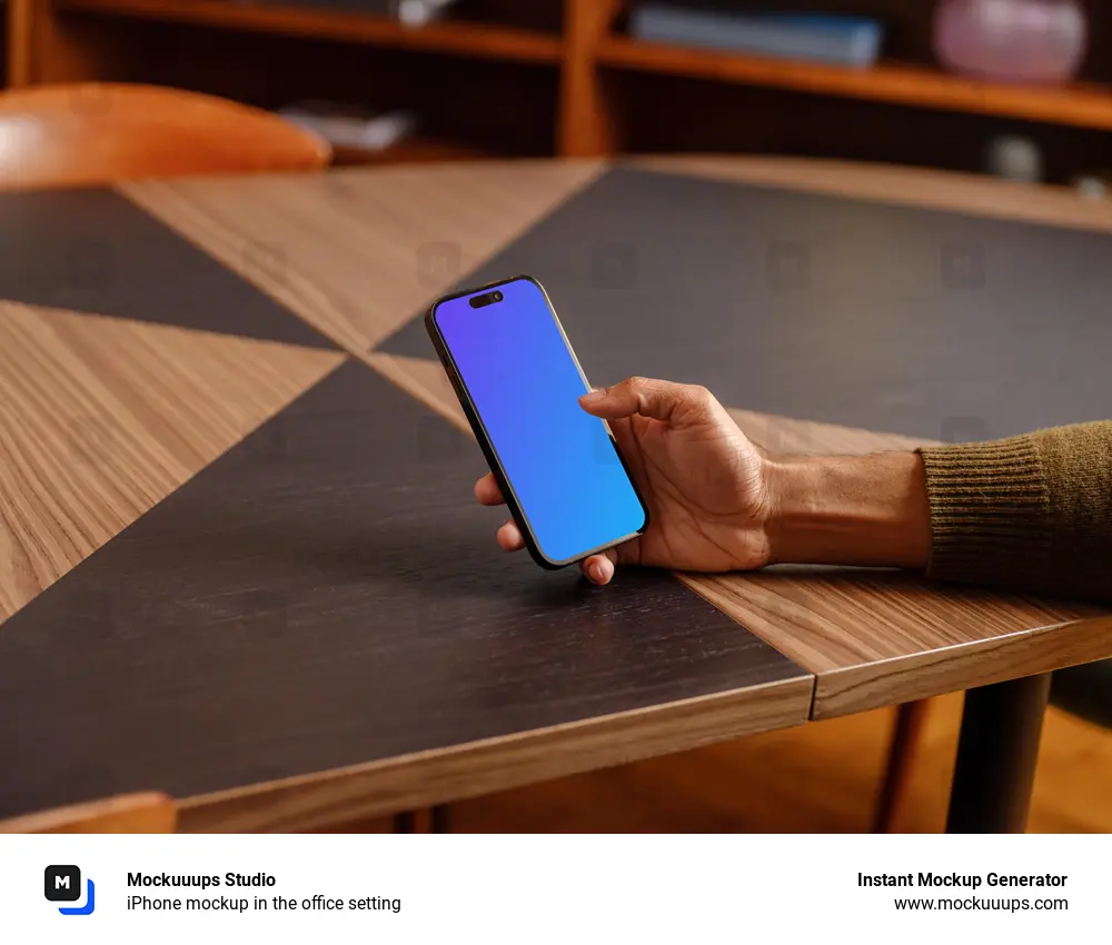 iPhone mockup in the office setting