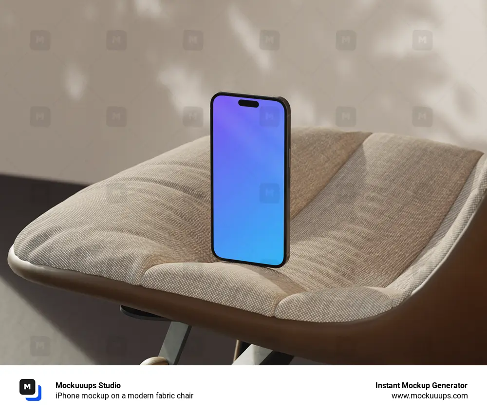 iPhone mockup on a modern fabric chair