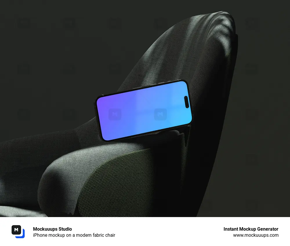 iPhone mockup on a modern fabric chair
