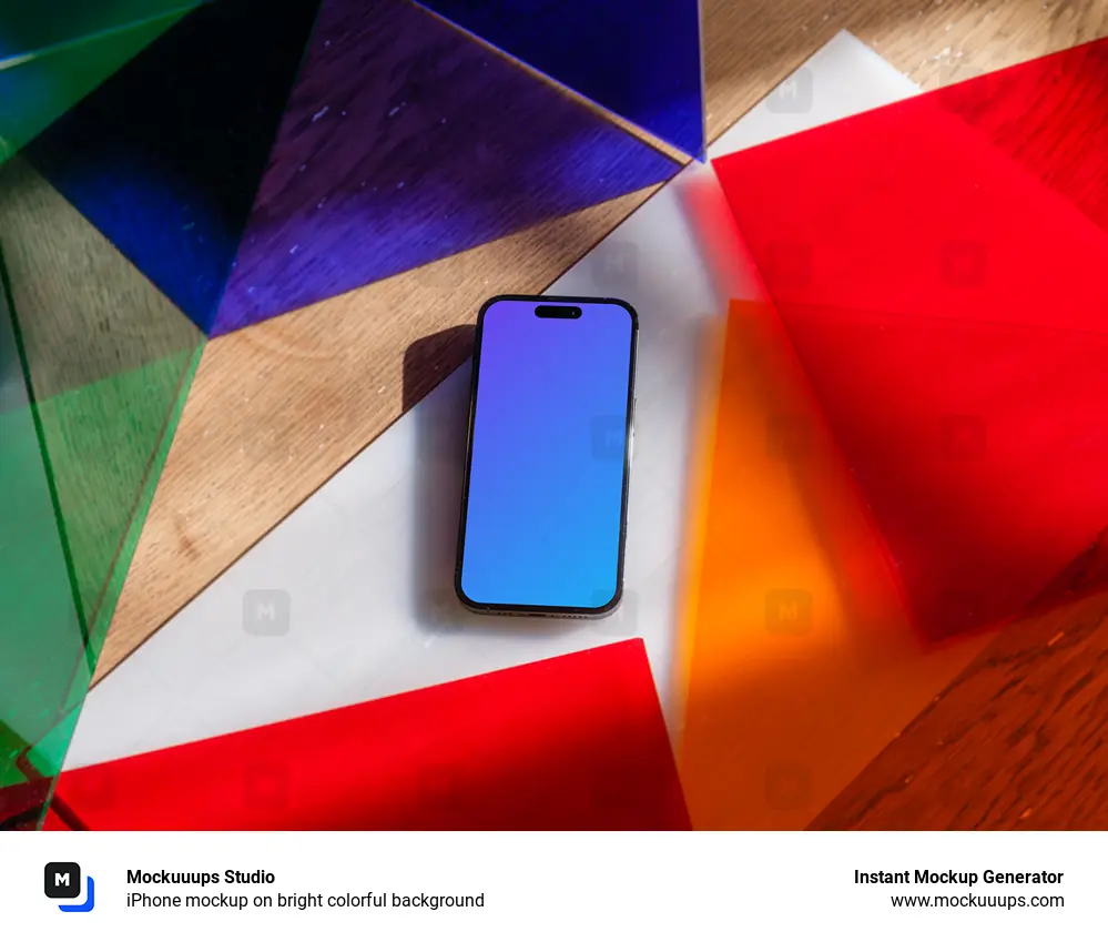 iPhone mockup on bright colorful background