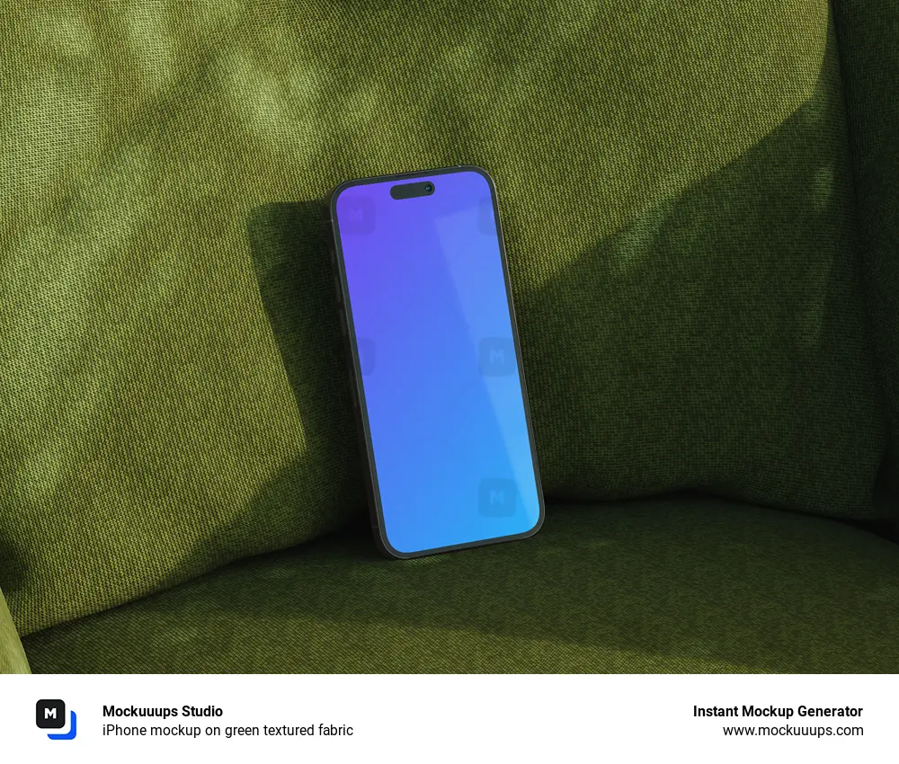 iPhone mockup on green textured fabric