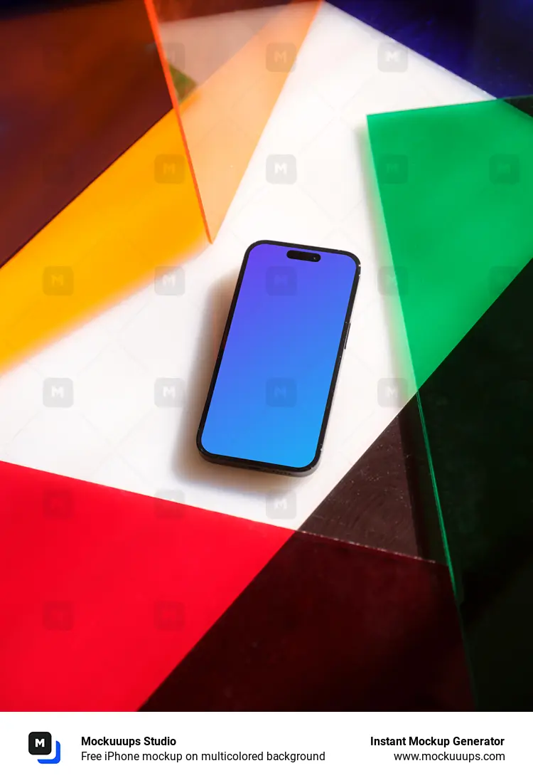 Free iPhone mockup on multicolored background