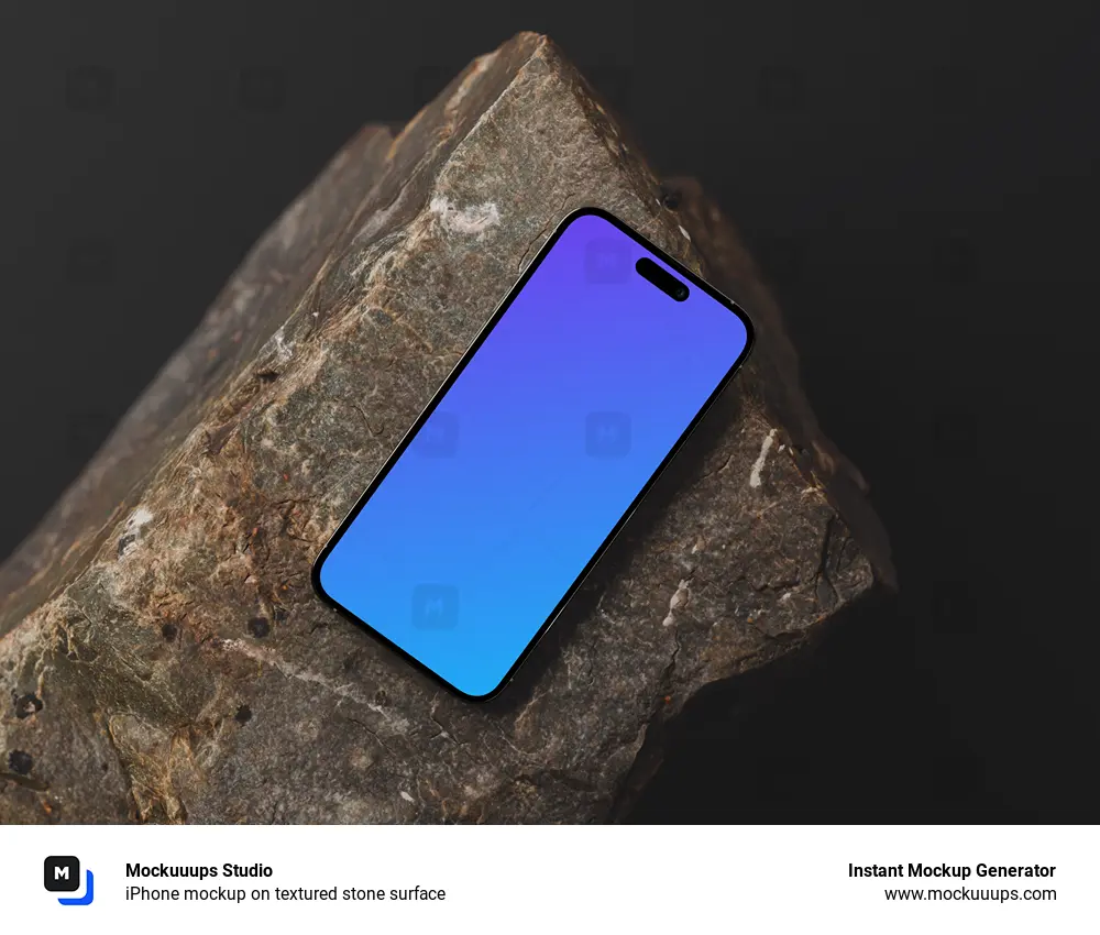 iPhone mockup on textured stone surface
