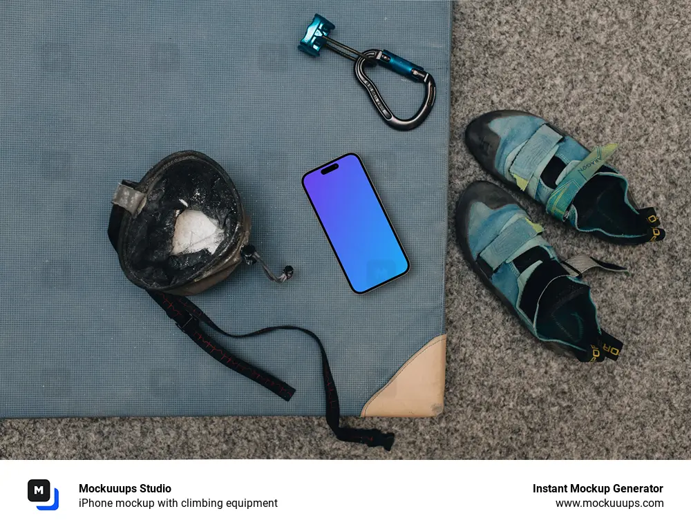 iPhone mockup with climbing equipment
