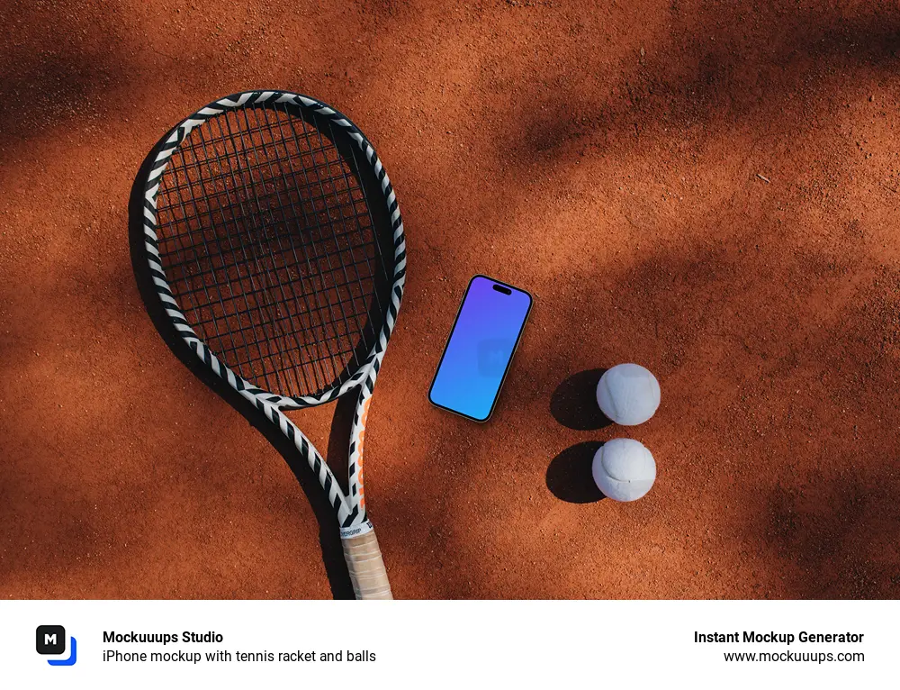 iPhone mockup with tennis racket and balls