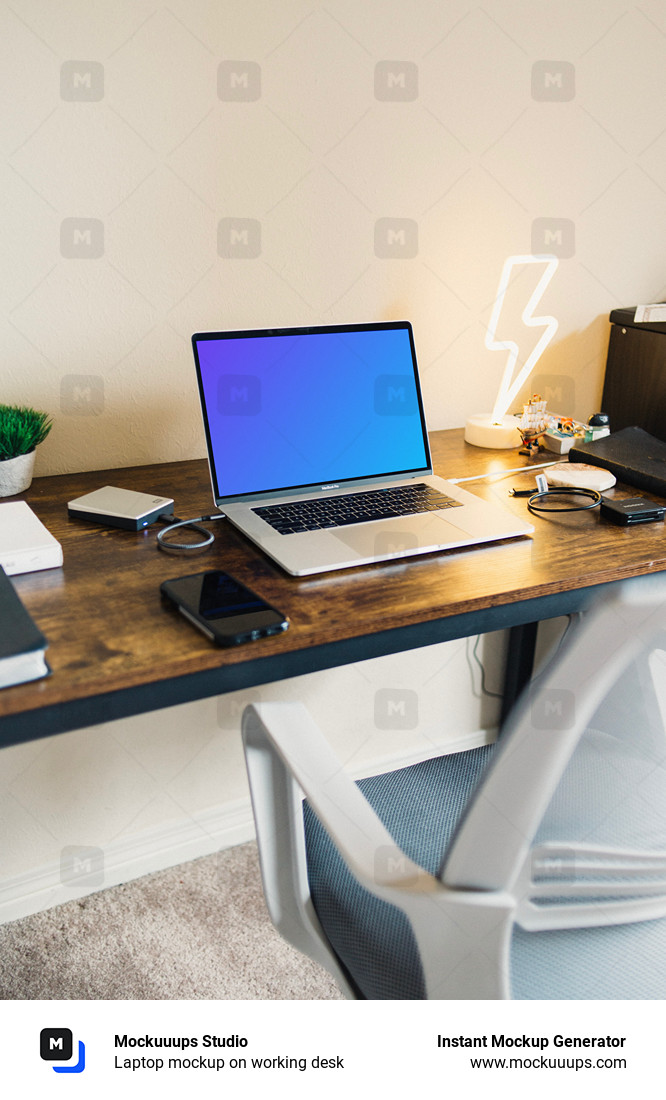 Laptop mockup on working desk