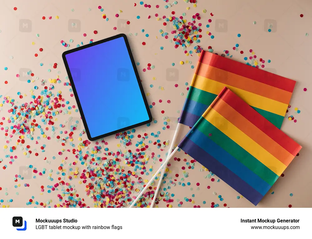 LGBT tablet mockup with rainbow flags