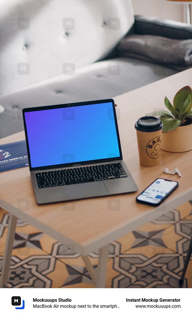 MacBook Air mockup next to the smartphone