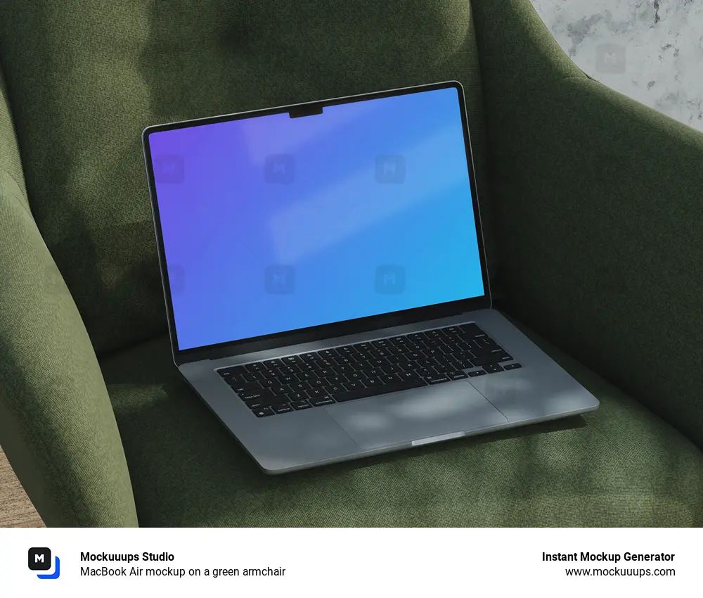MacBook Air mockup on a green armchair