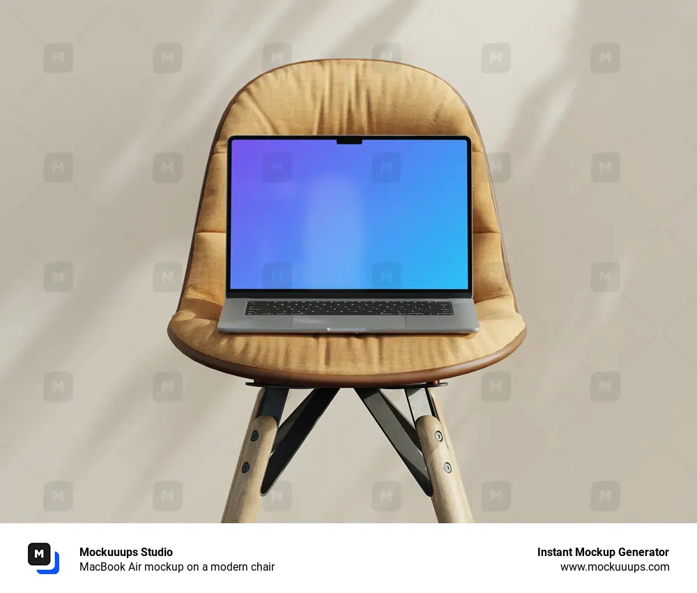 MacBook Air mockup on a modern chair