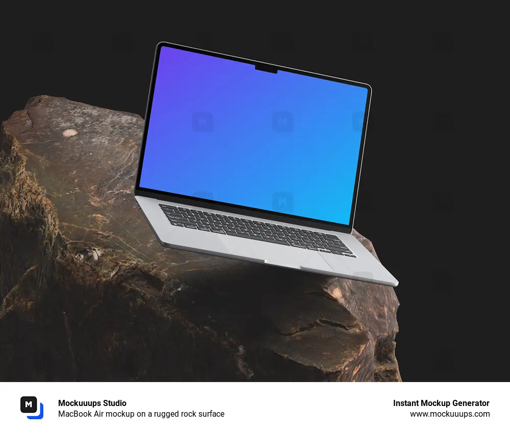 MacBook Air mockup on a rugged rock surface