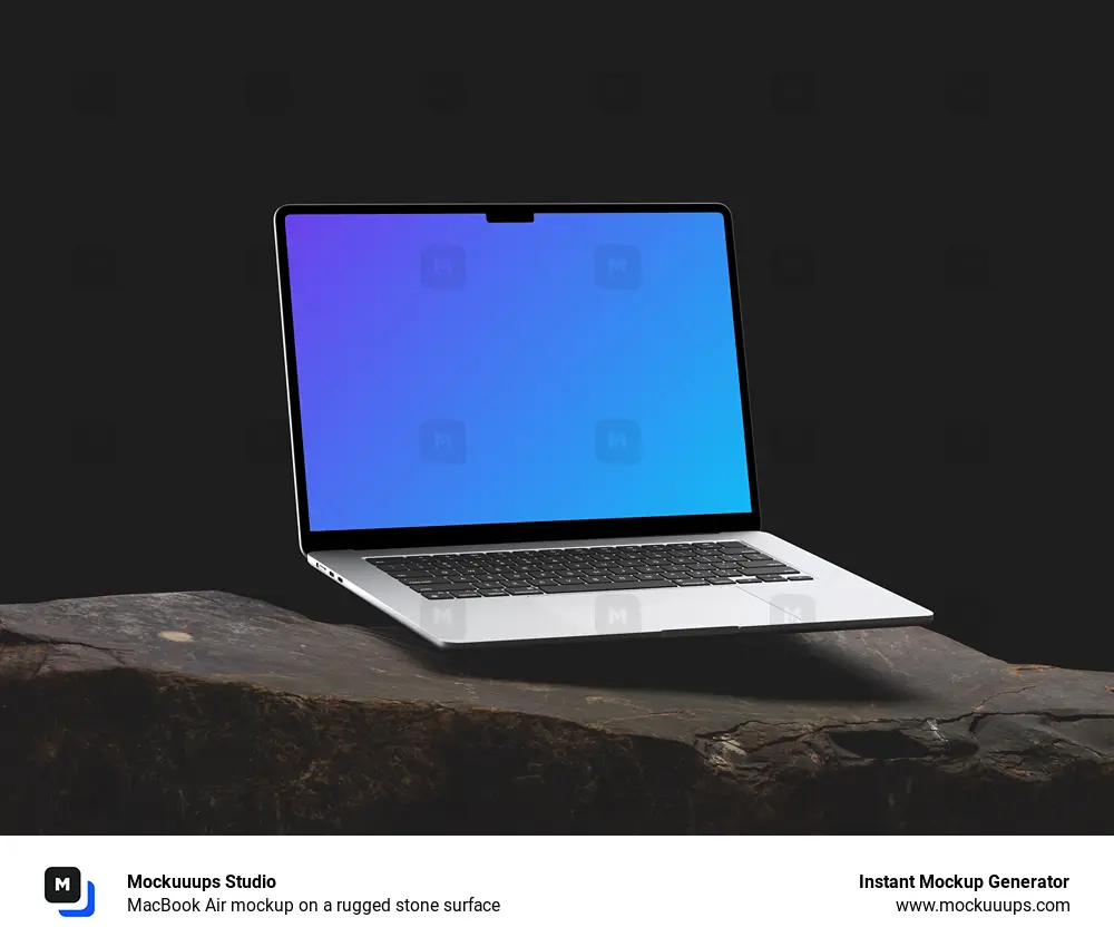 MacBook Air mockup on a rugged stone surface