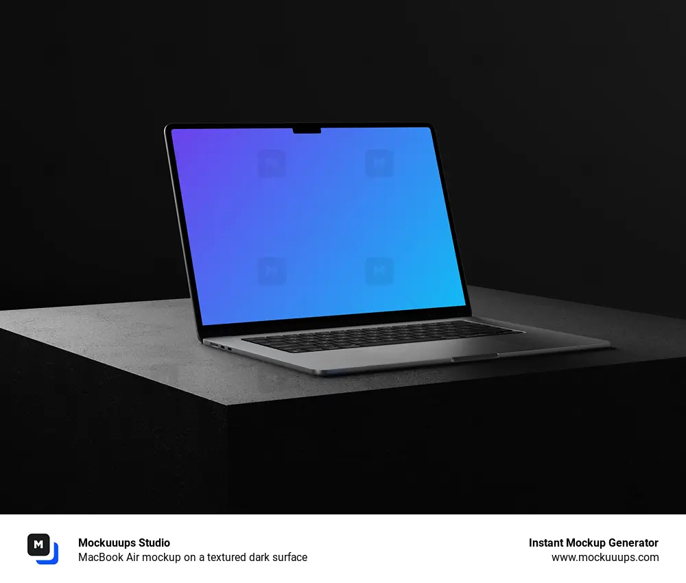 MacBook Air mockup on a textured dark surface