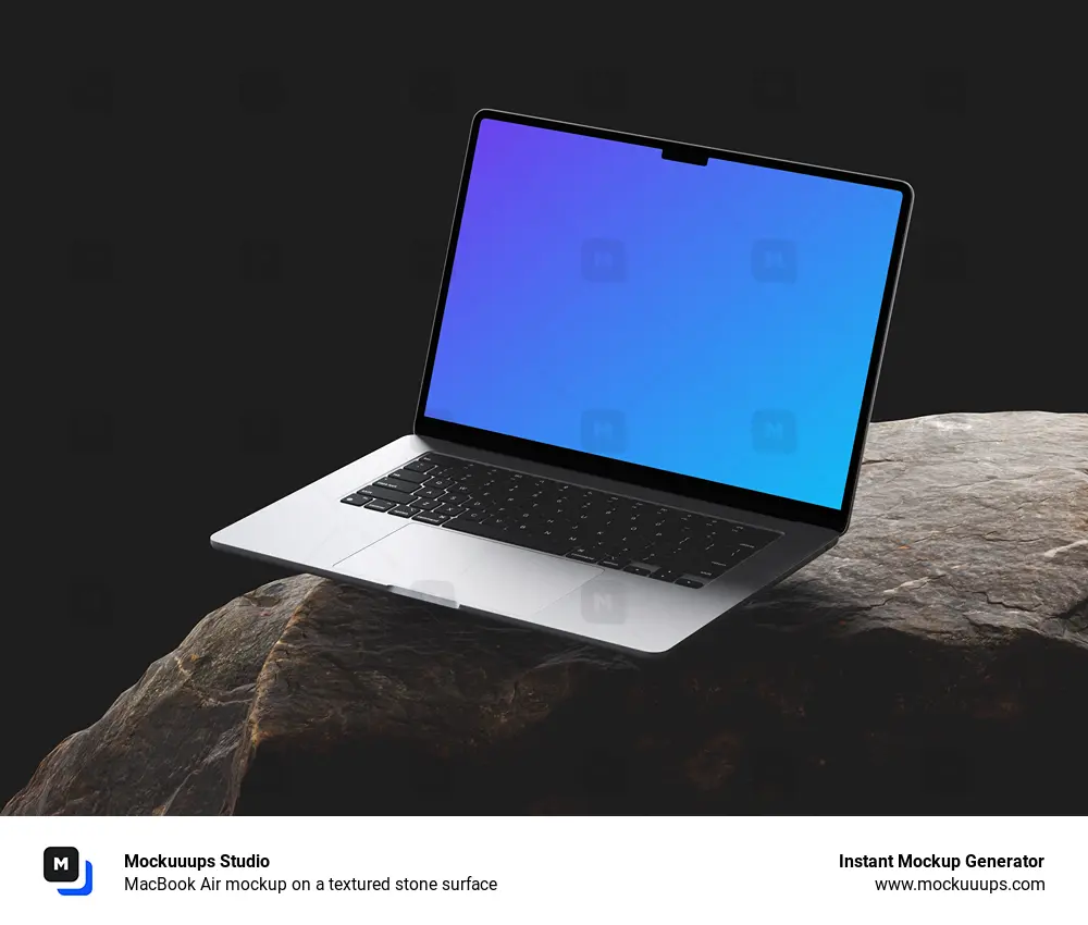 MacBook Air mockup on a textured stone surface