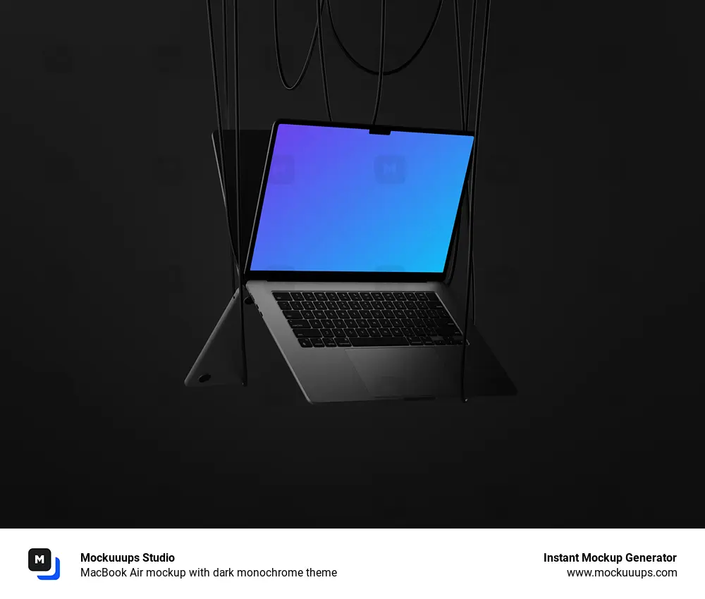 MacBook Air mockup with dark monochrome theme