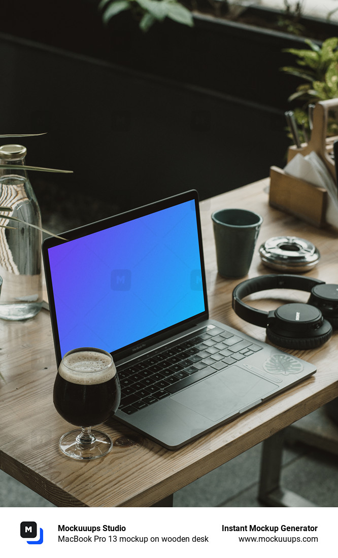 MacBook Pro 13 mockup on wooden desk