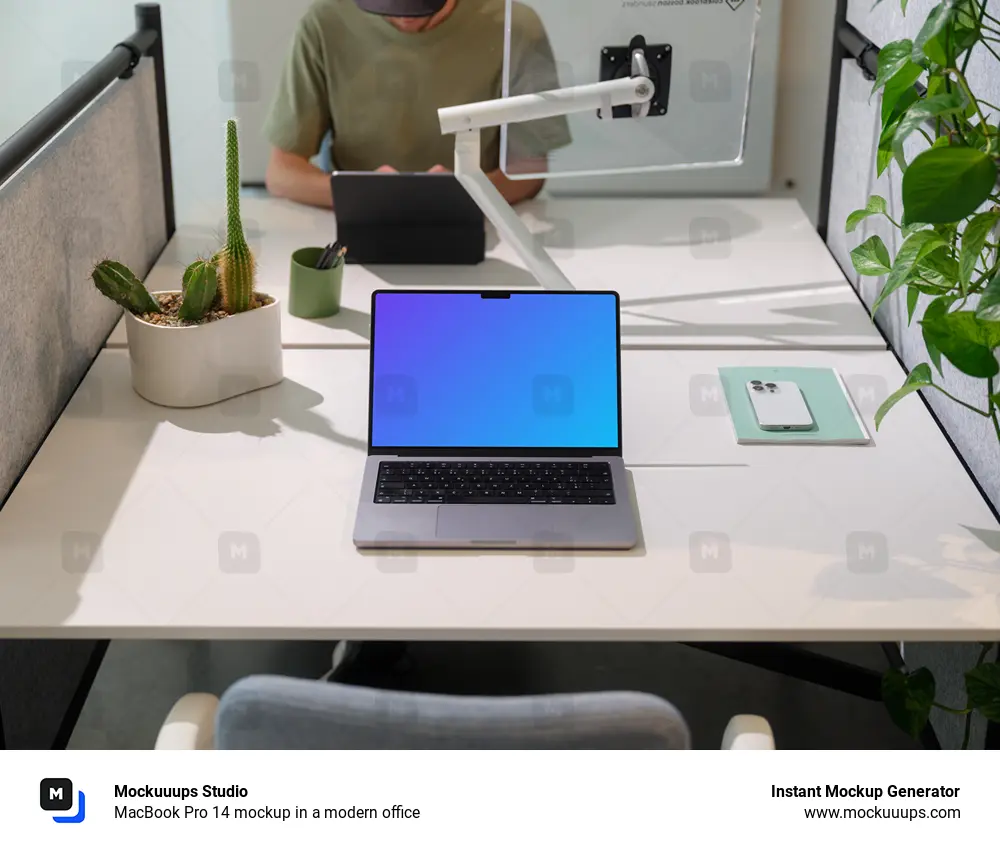 MacBook Pro 14 mockup in a modern office