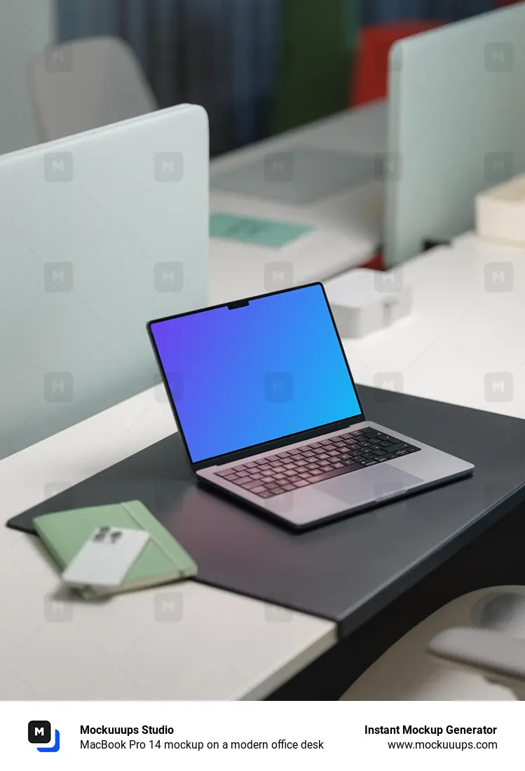 MacBook Pro 14 mockup on a modern office desk