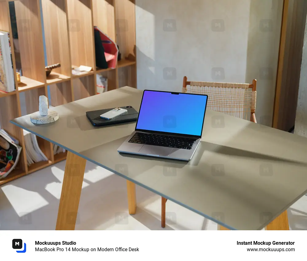 MacBook Pro 14 Mockup on Modern Office Desk
