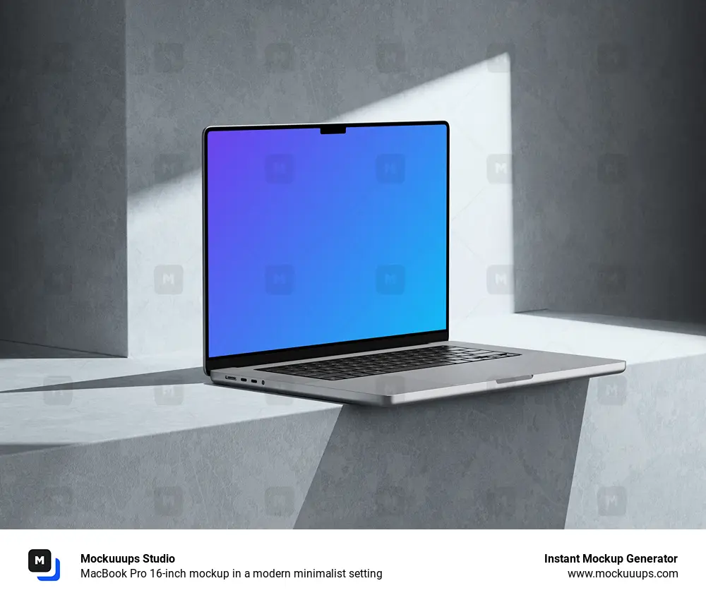 MacBook Pro 16-inch mockup in a modern minimalist setting