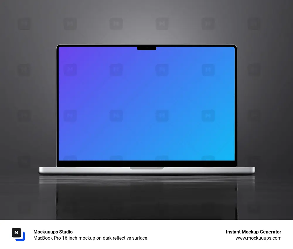 MacBook Pro 16-inch mockup on dark reflective surface