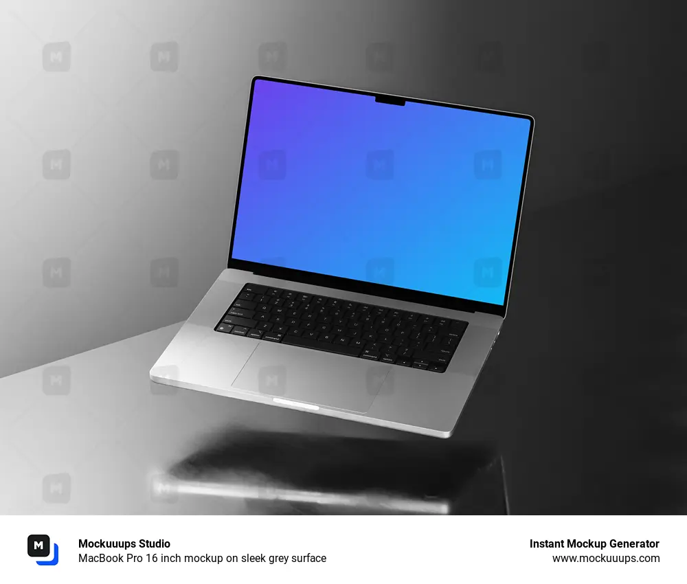MacBook Pro 16 inch mockup on sleek grey surface