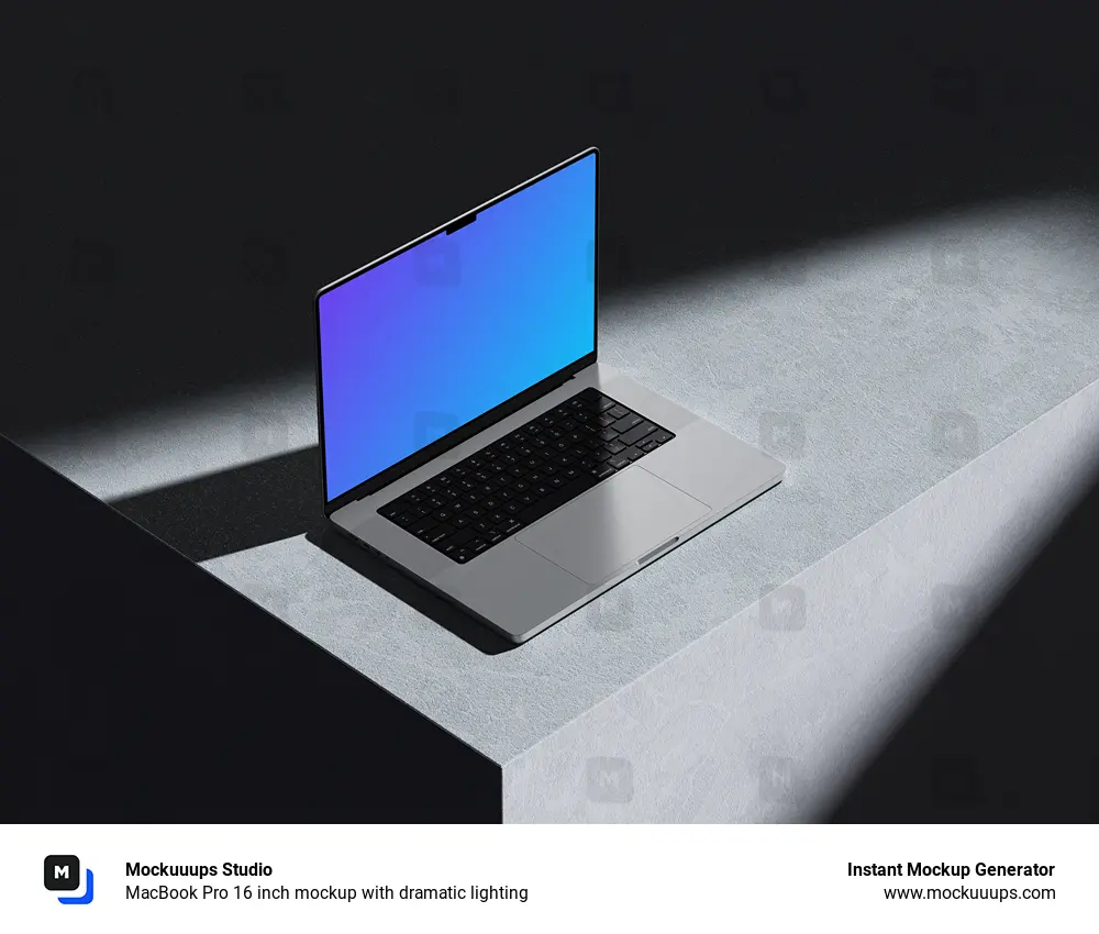 MacBook Pro 16 inch mockup with dramatic lighting