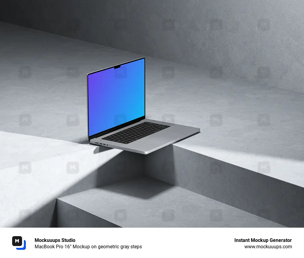 MacBook Pro 16" Mockup on geometric gray steps