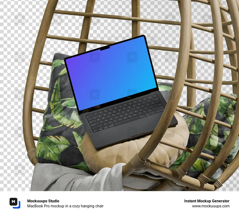 MacBook Pro mockup in a cozy hanging chair