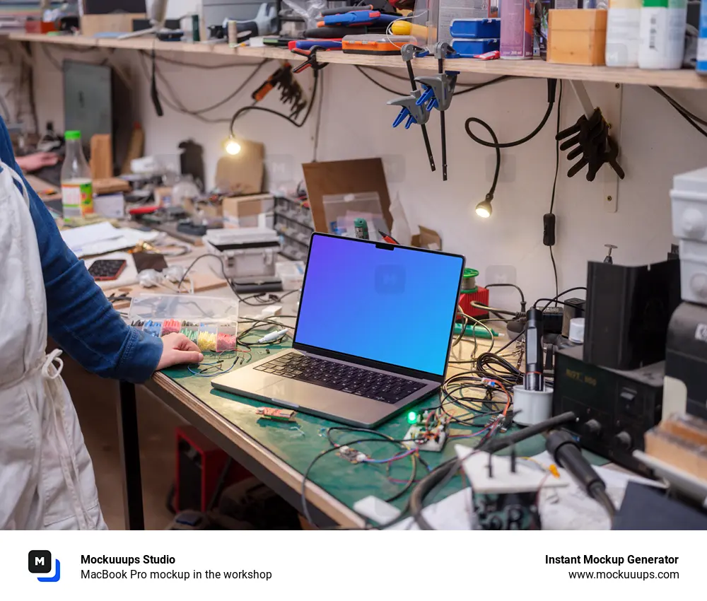 MacBook Pro mockup in the workshop