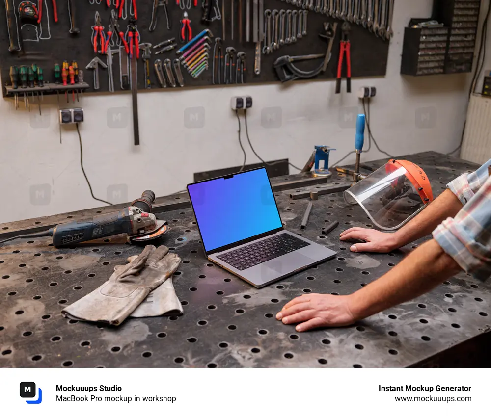 MacBook Pro mockup in workshop