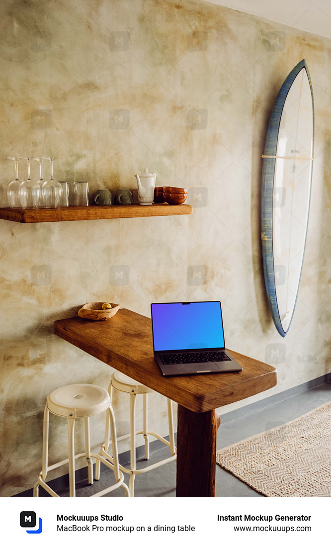 MacBook Pro mockup on a dining table