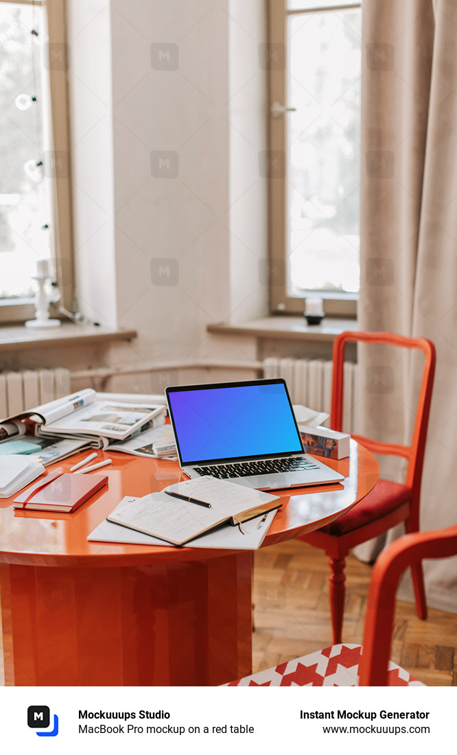 MacBook Pro mockup on a red table