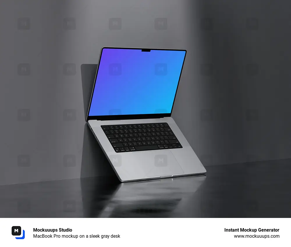 MacBook Pro mockup on a sleek gray desk