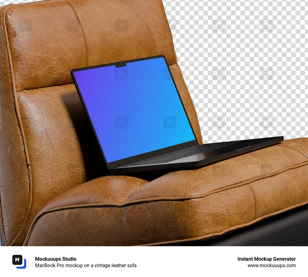 MacBook Pro mockup on a vintage leather sofa