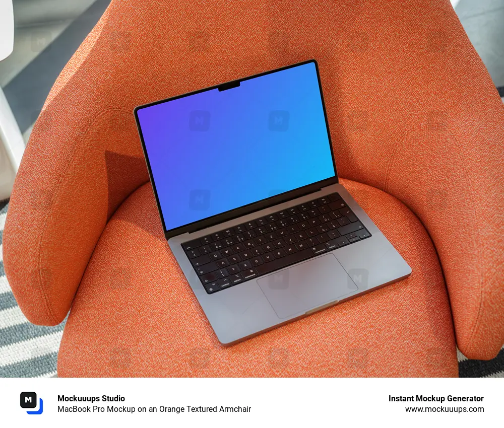 MacBook Pro Mockup on an Orange Textured Armchair