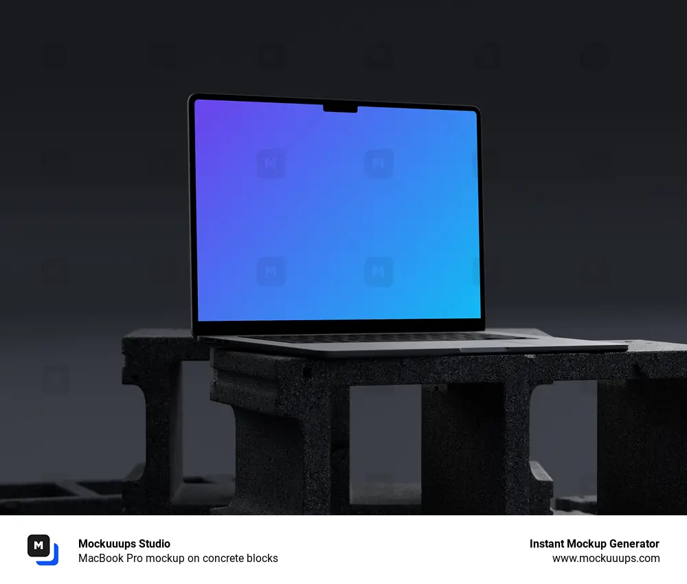 MacBook Pro mockup on concrete blocks