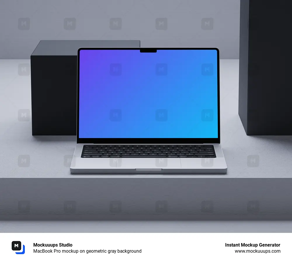 MacBook Pro mockup on geometric gray background