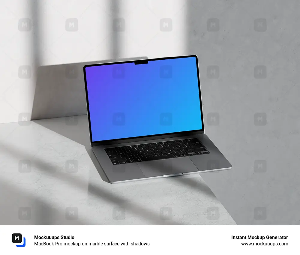 MacBook Pro mockup on marble surface with shadows