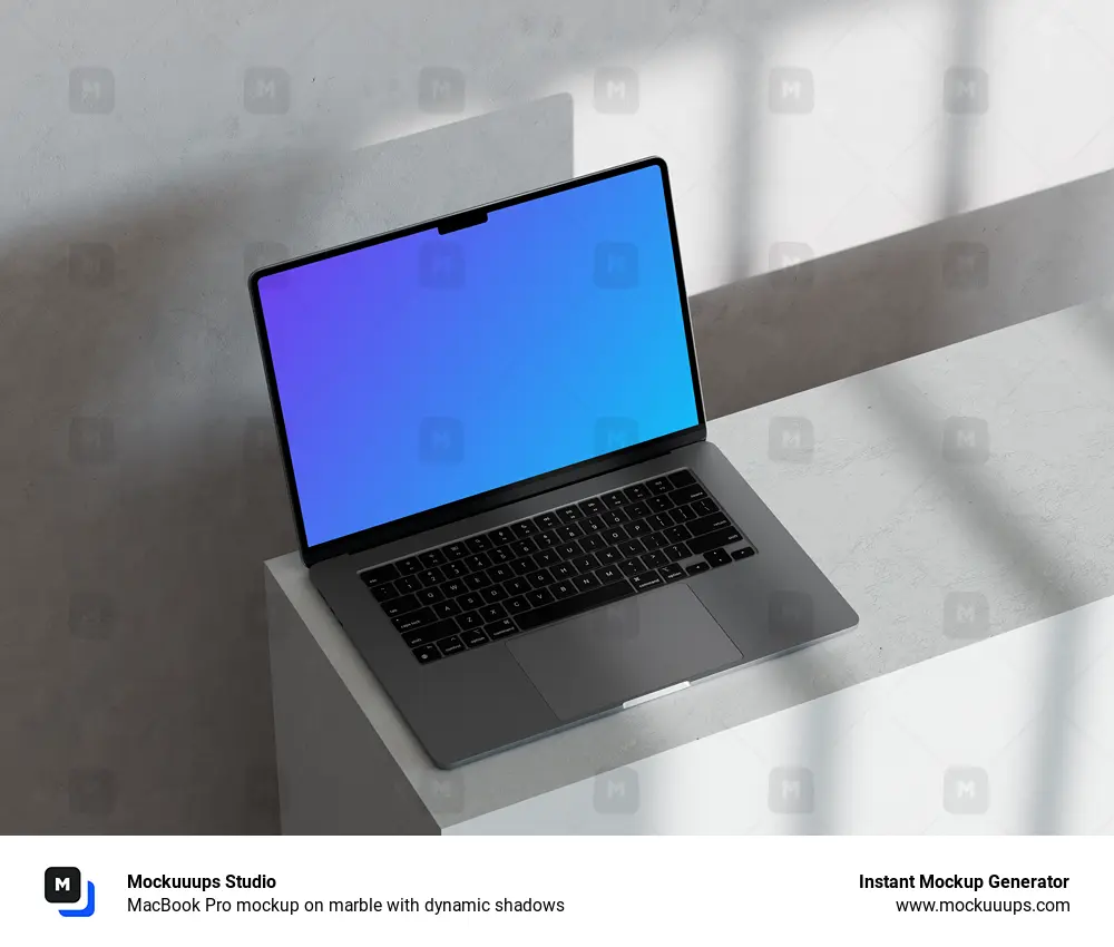 MacBook Pro mockup on marble with dynamic shadows