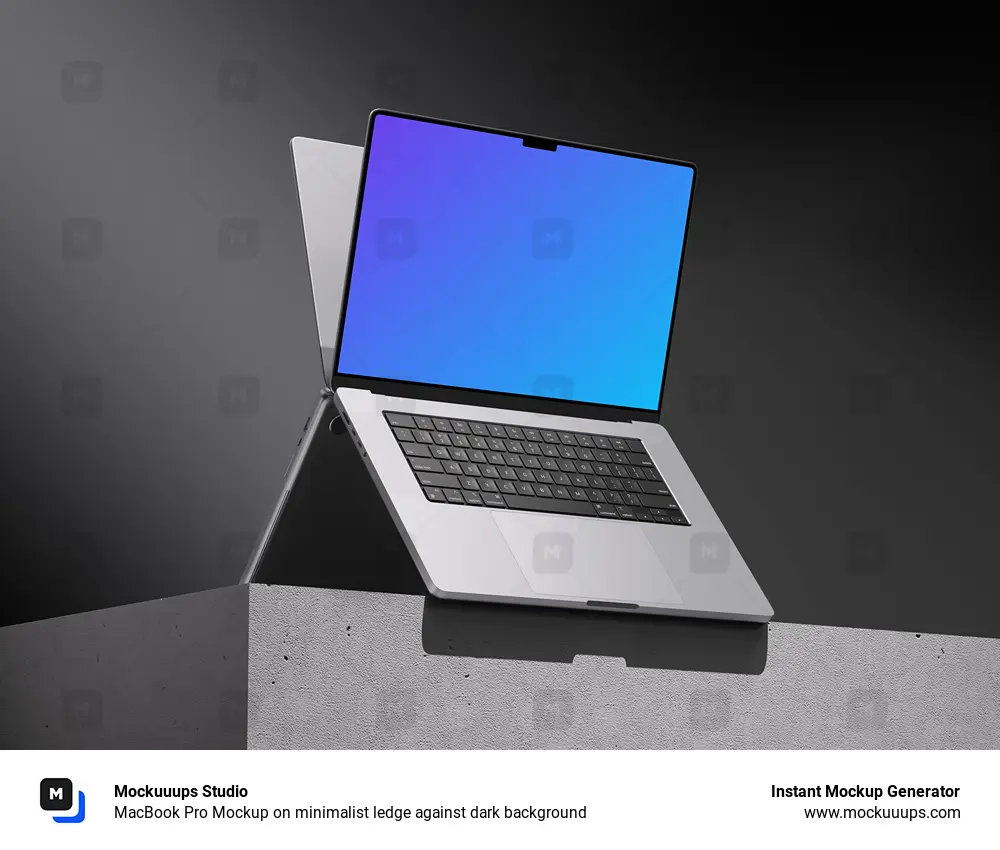 MacBook Pro Mockup on minimalist ledge against dark background