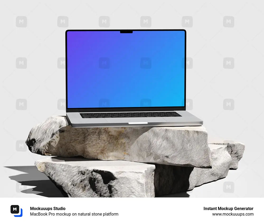 MacBook Pro mockup on natural stone platform