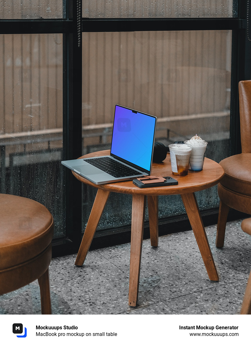 MacBook pro mockup on small table