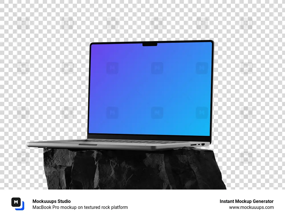 MacBook Pro mockup on textured rock platform