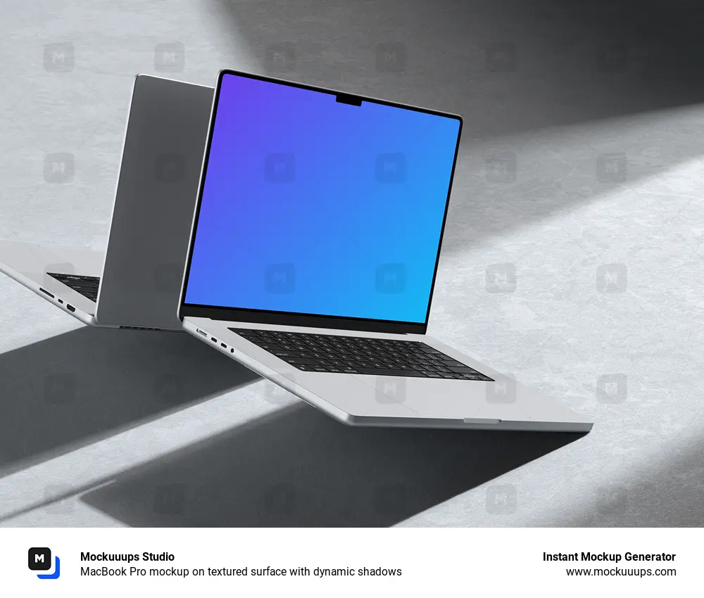 MacBook Pro mockup on textured surface with dynamic shadows