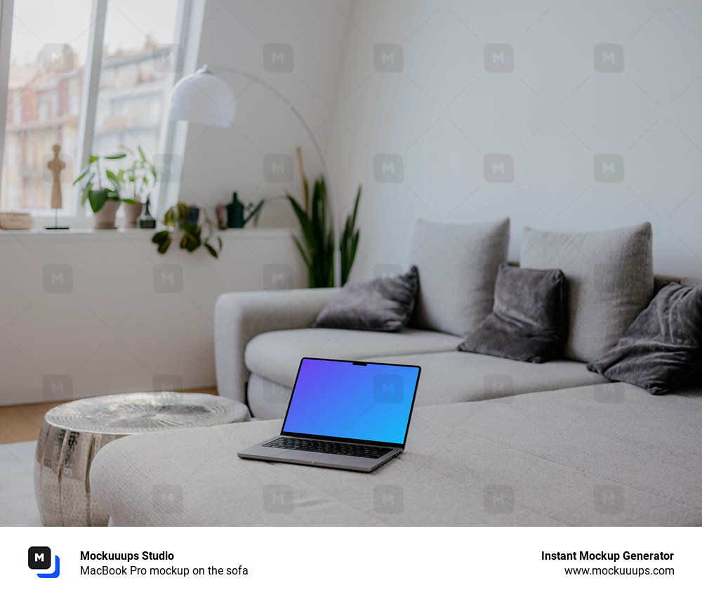 MacBook Pro mockup on the sofa