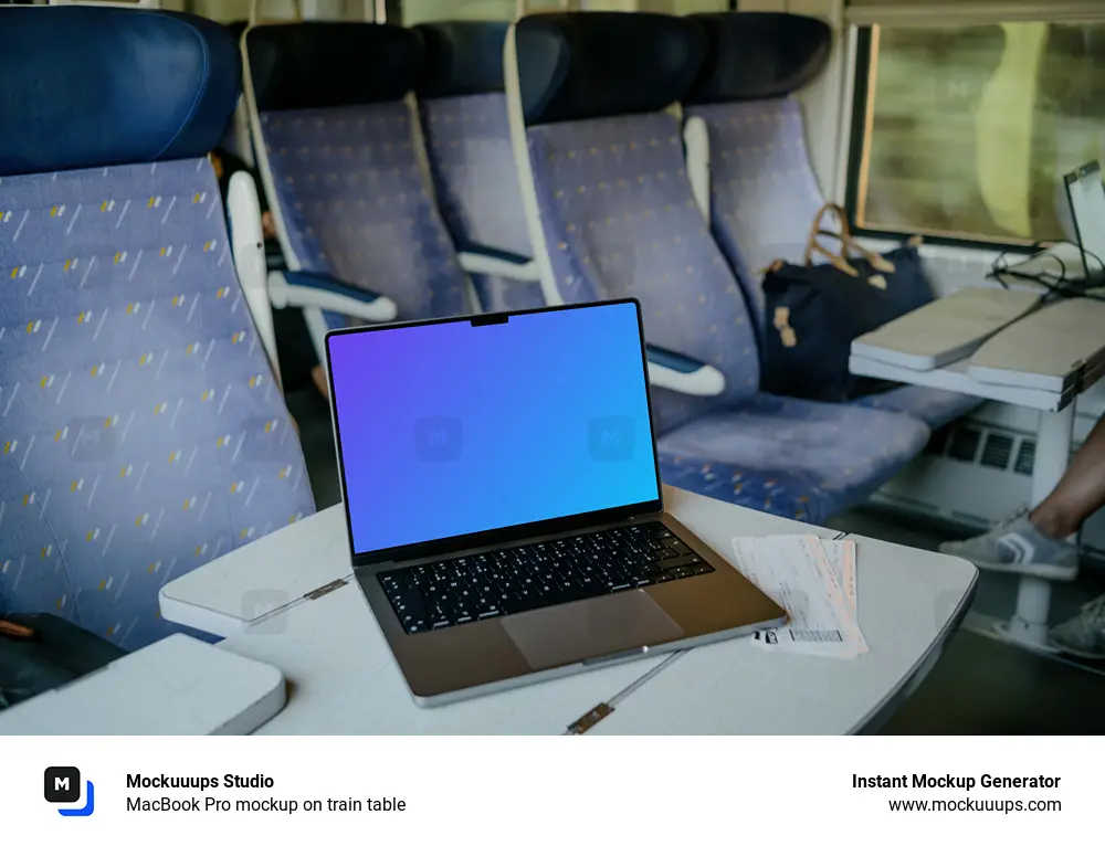 MacBook Pro mockup on train table