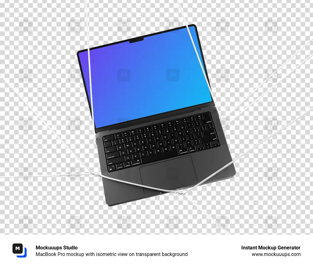 MacBook Pro mockup with isometric view on transparent background