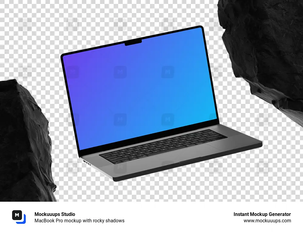 MacBook Pro mockup with rocky shadows