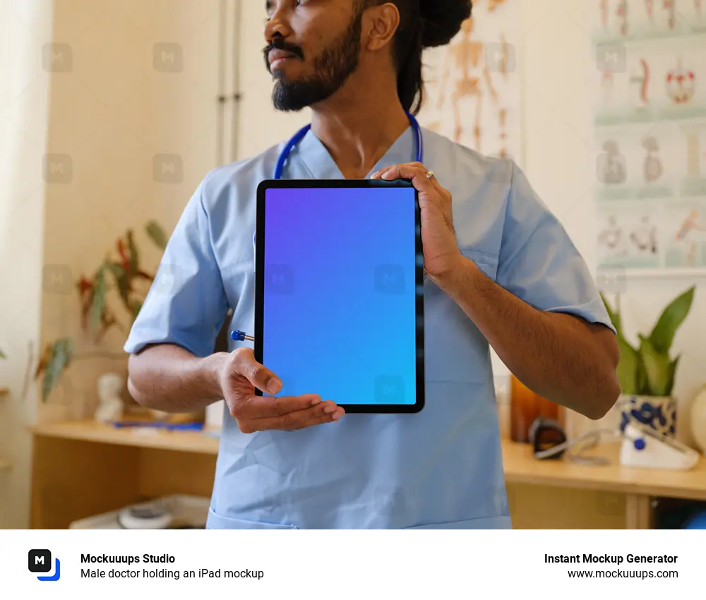 Male doctor holding an iPad mockup